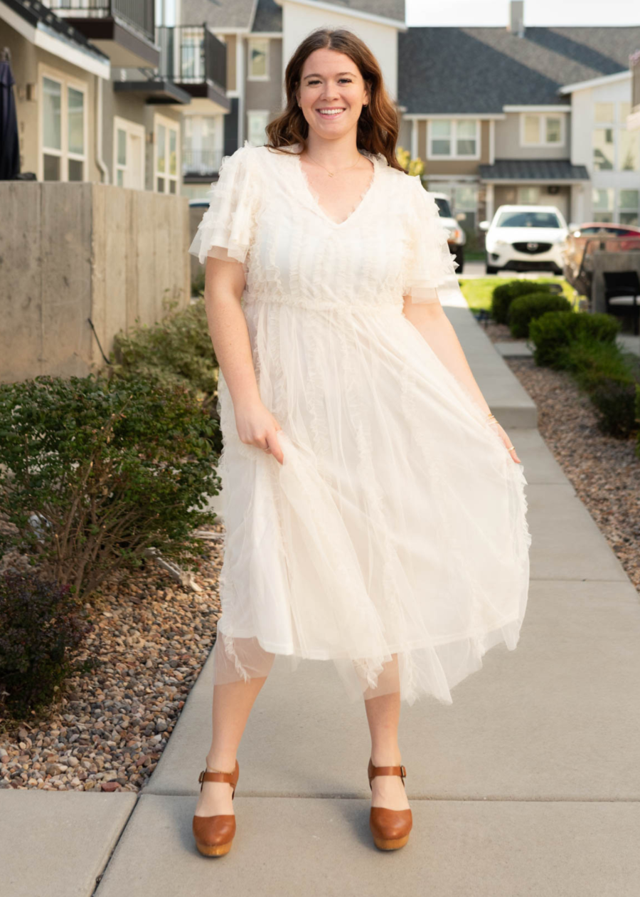 Arabella Cream Sheer Ruffle Dress