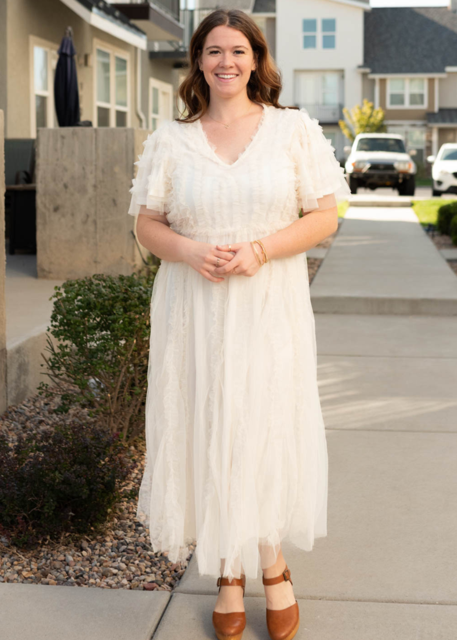 Arabella Cream Sheer Ruffle Dress
