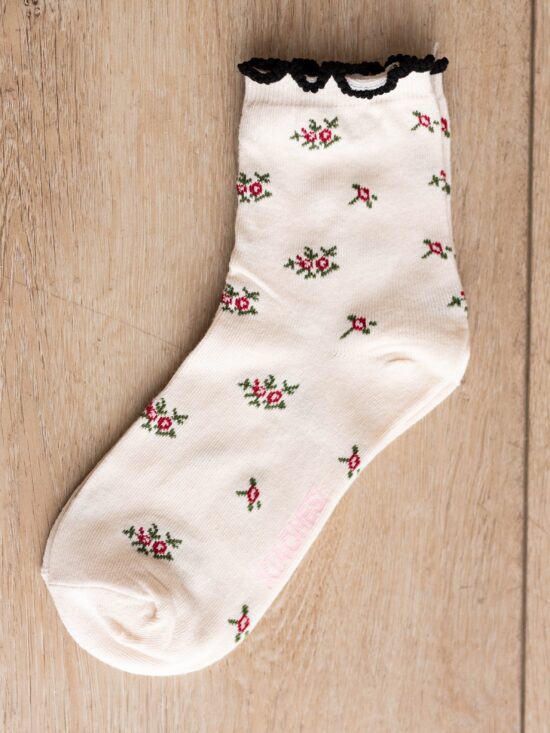 Adalyn Black Ruffle Floral Socks
