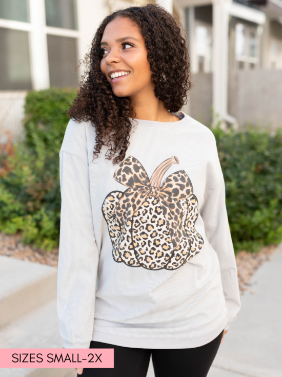Adalynn Grey Pumpkin Corduroy Pullover