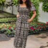 Adeline Black Printed Smocked Dress