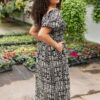 Adeline Black Printed Smocked Dress