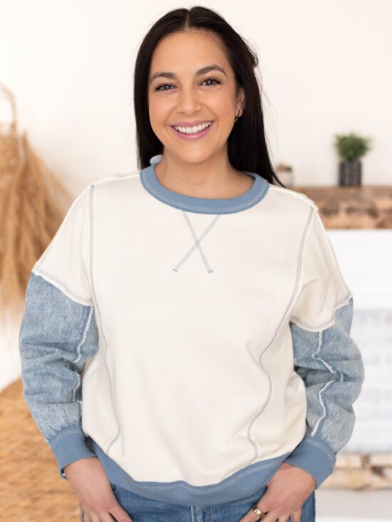 Alaina Two Tone Denim Pullover