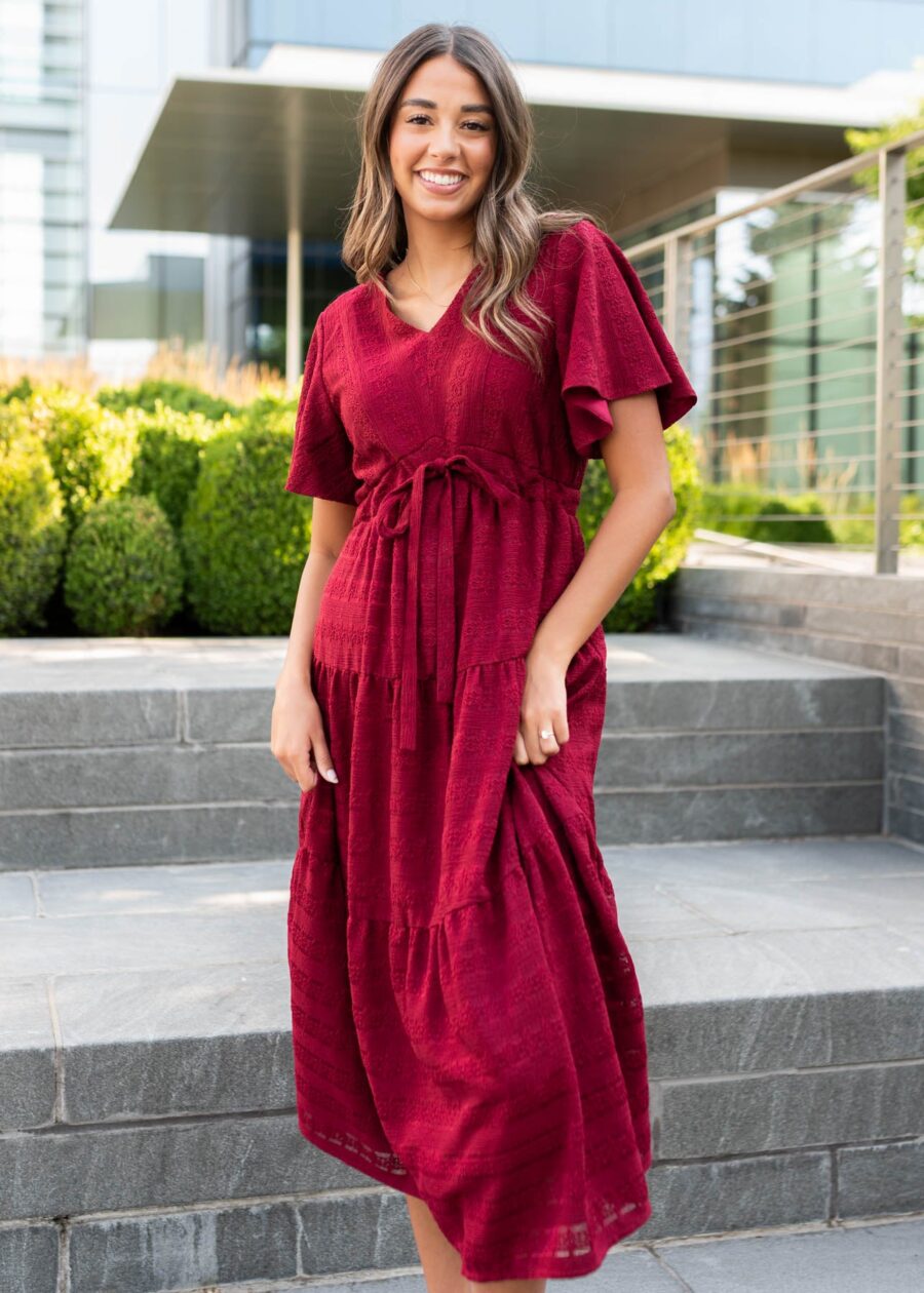 AlanaBurgundyTexturedTieDress_DSC9035.jpg Alana Burgundy Textured Tie Dress