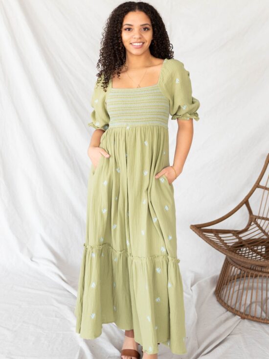 Aletta Green Floral Embroidered Dress