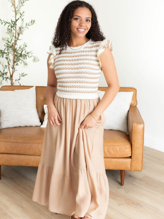 Alexis Khaki Crochet Knit Top Dress