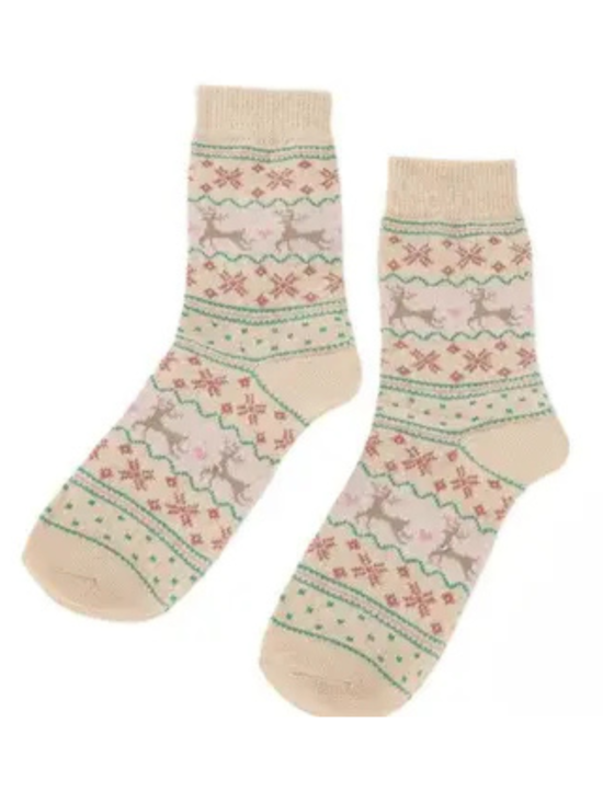 Amari Beige Snowflake Socks