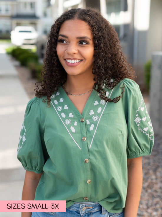 AmberGreenEmbroideredTop.png Amber Green Embroidered Top