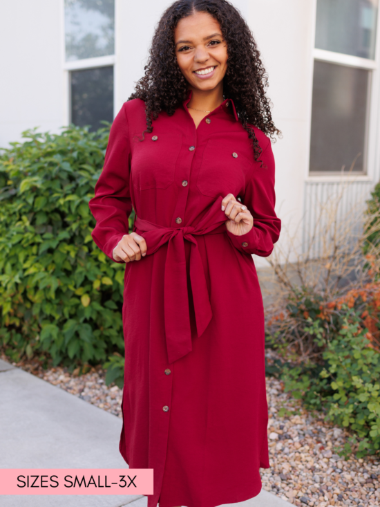 AnneBurgundyButtonUpDress.png Anne Burgundy Button Up Dress