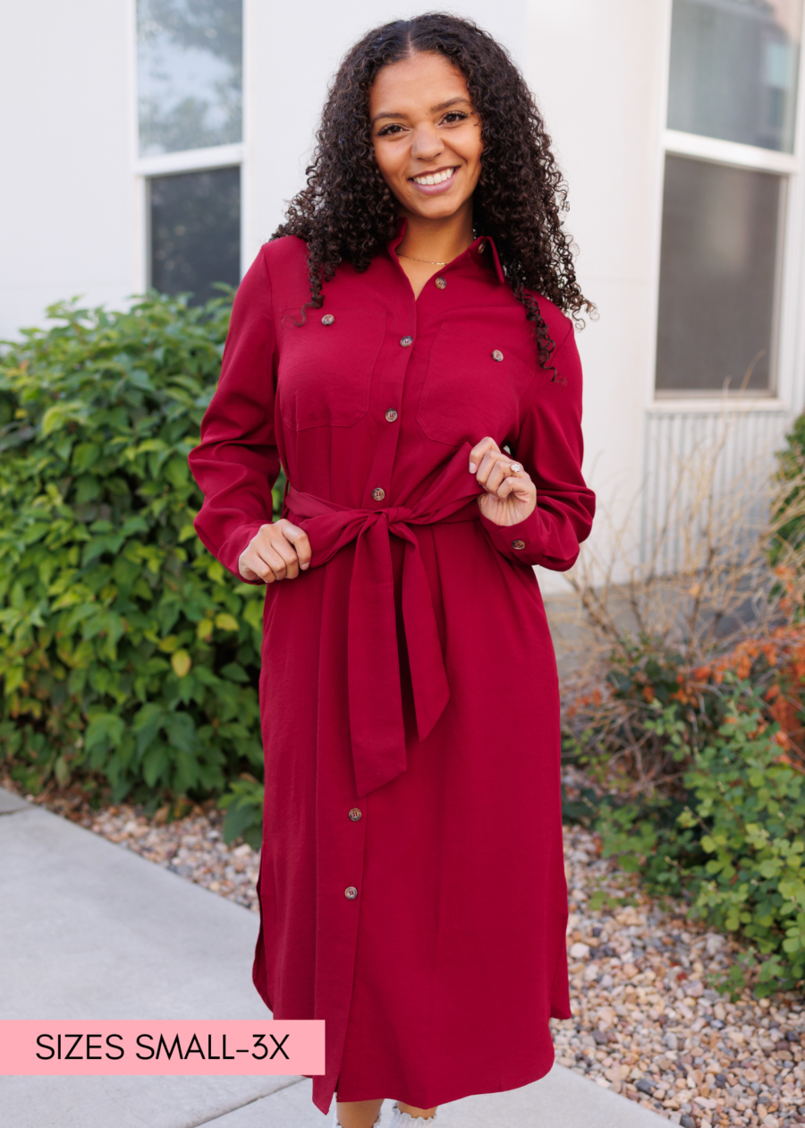 AnneBurgundyButtonUpDress.png Anne Burgundy Button Up Dress