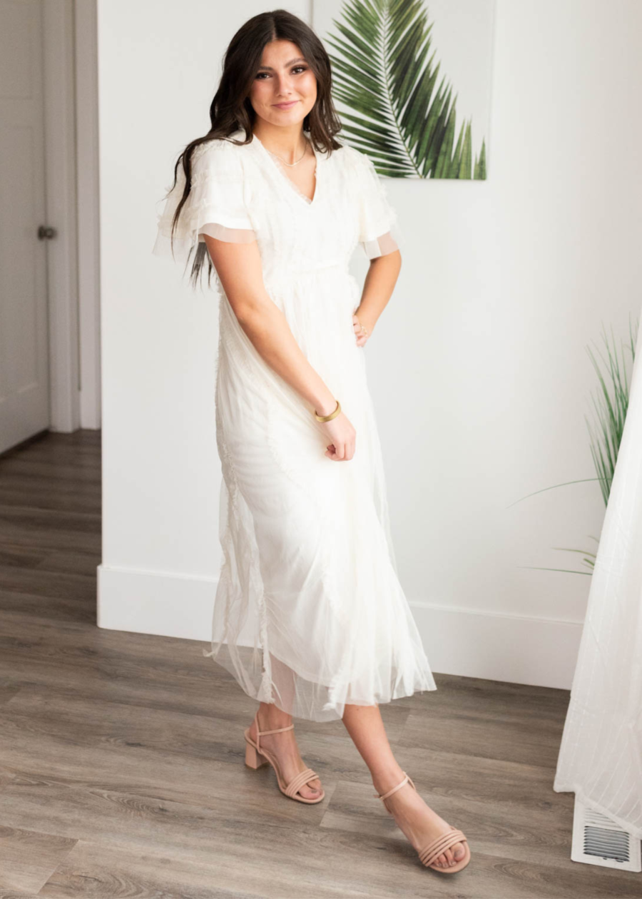 Arabella Cream Sheer Ruffle Dress