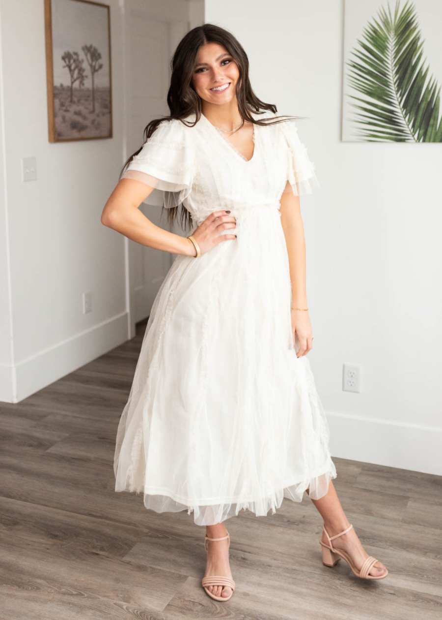 Arabella Cream Sheer Ruffle Dress