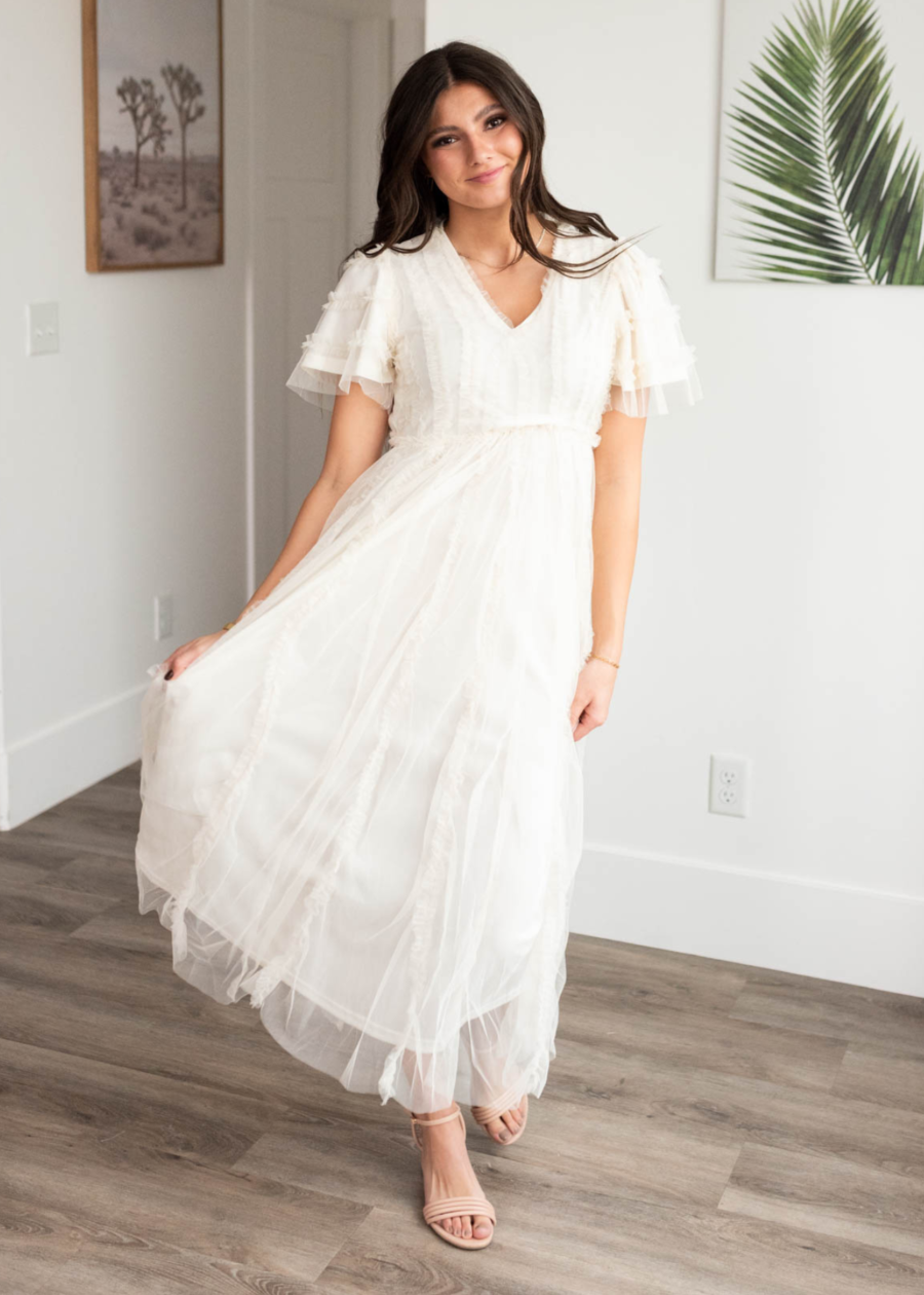 Arabella Cream Sheer Ruffle Dress