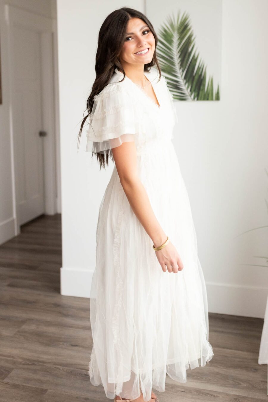 Arabella Cream Sheer Ruffle Dress