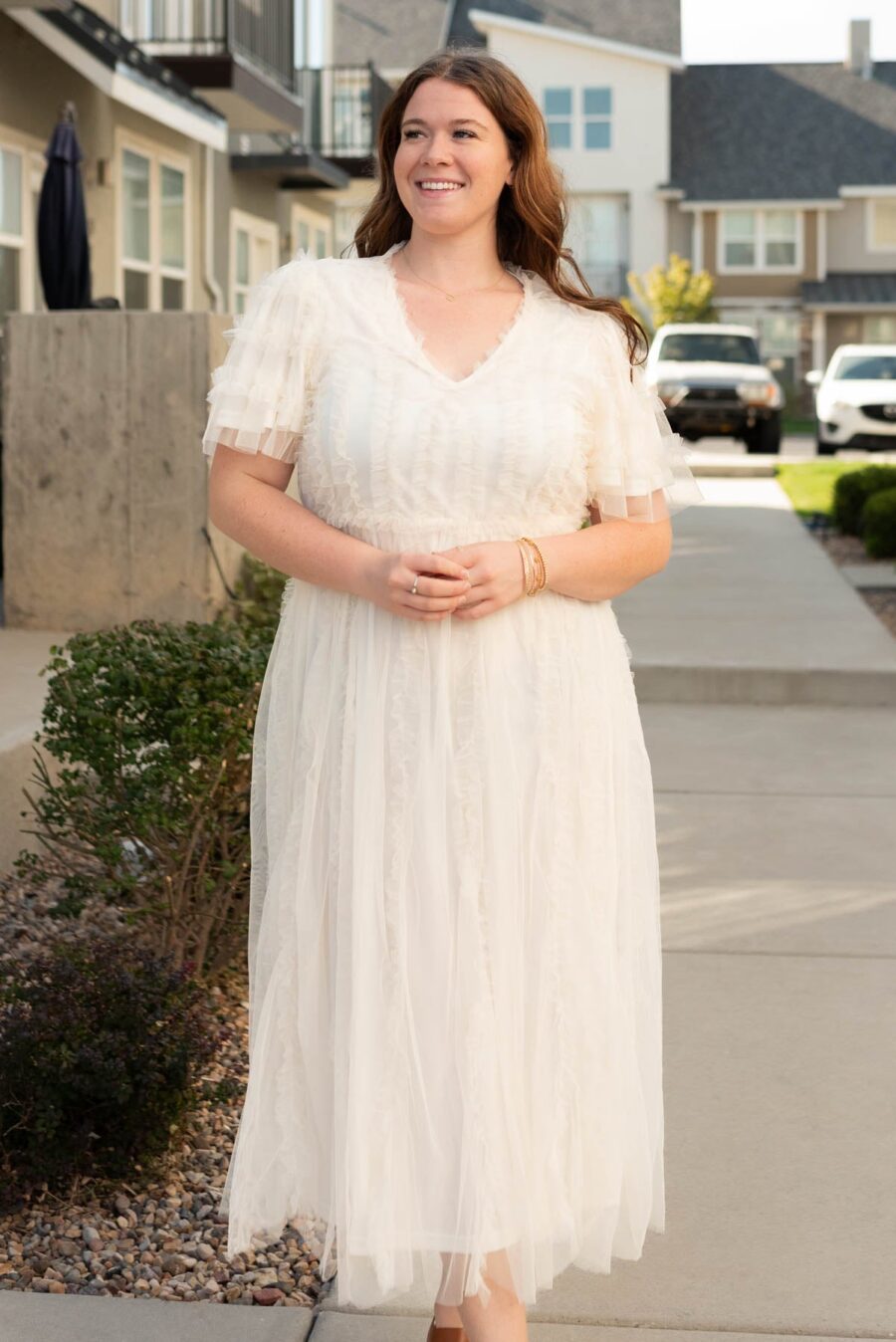 Arabella Cream Sheer Ruffle Dress
