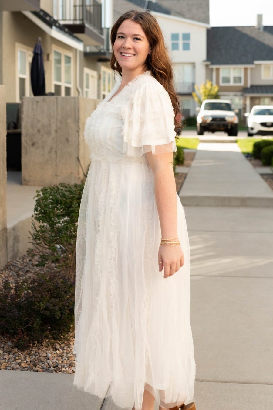 Arabella Cream Sheer Ruffle Dress