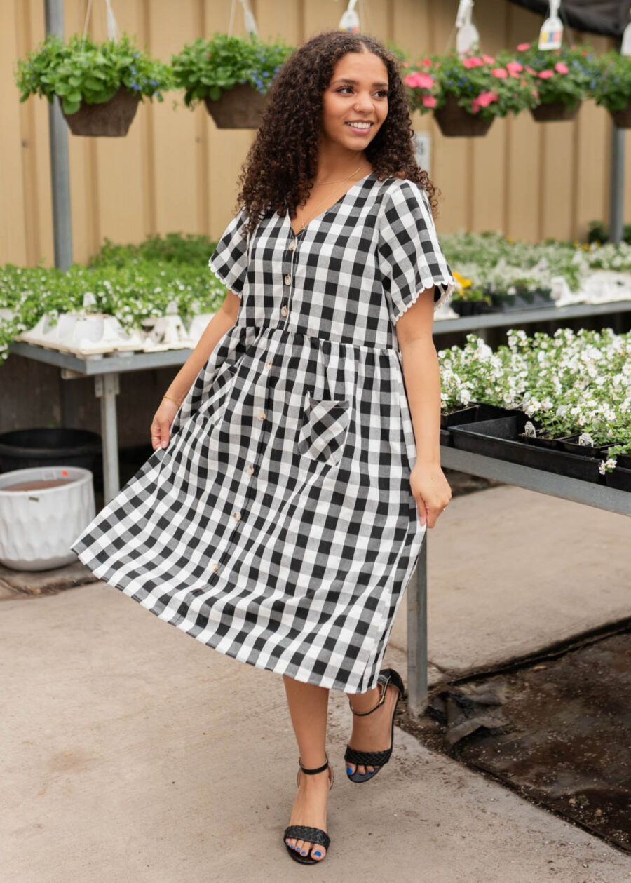 Arelie Black Gingham Button Dress