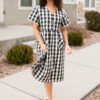 Arelie Black Gingham Button Dress