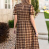 Aryah Brown Gingham Smocked Dress