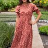 Ashlyn Brick Floral Dress