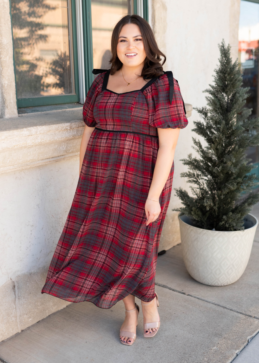 Aubrey Red Plaid Bow Dress