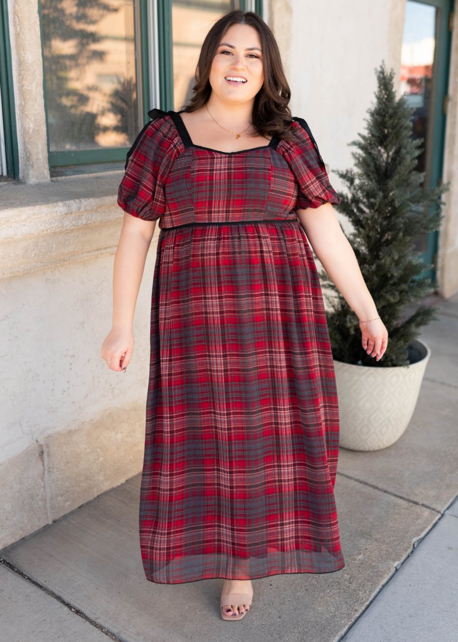 Aubrey Red Plaid Bow Dress