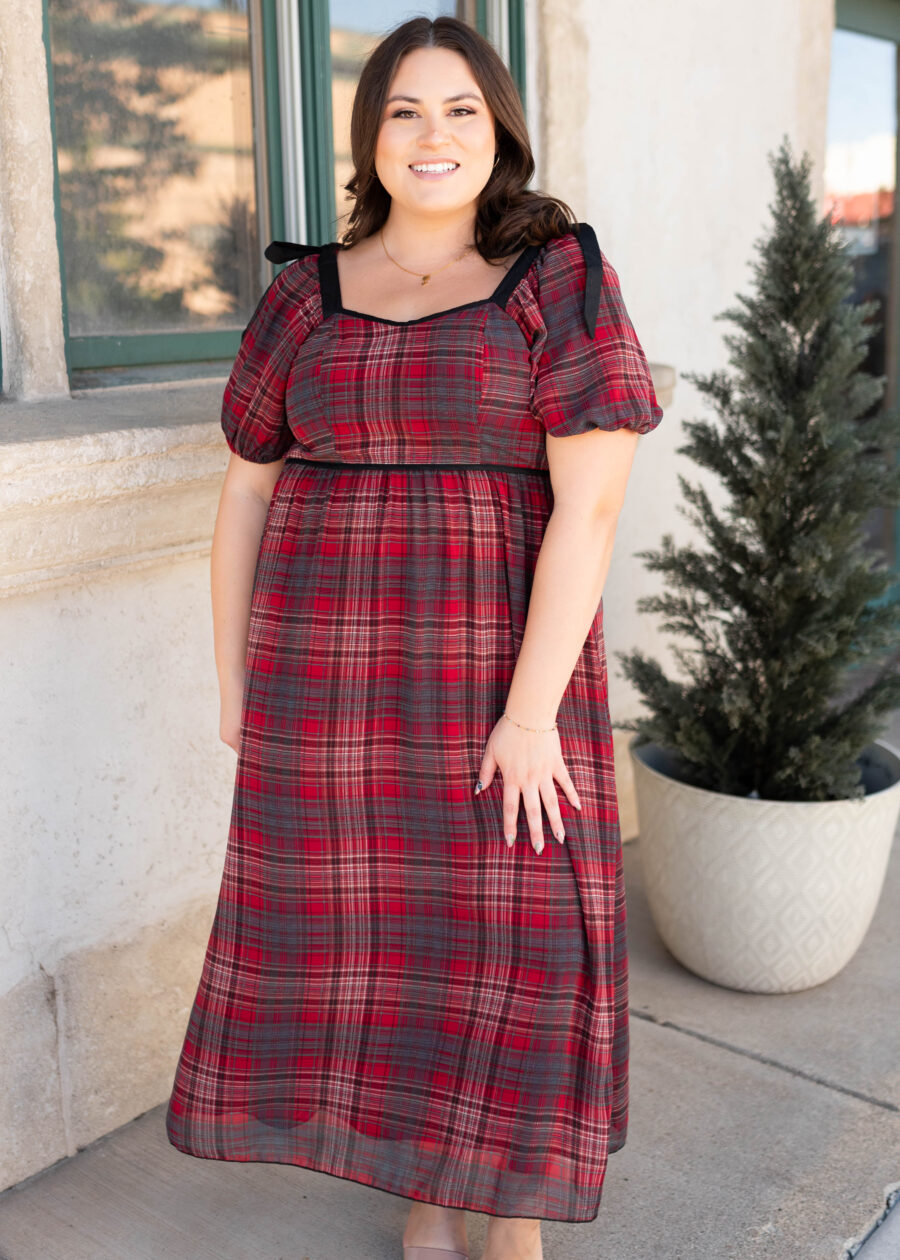 Aubrey Red Plaid Bow Dress