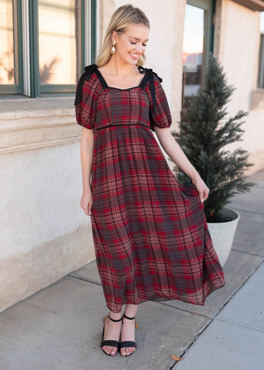 Aubrey Red Plaid Bow Dress
