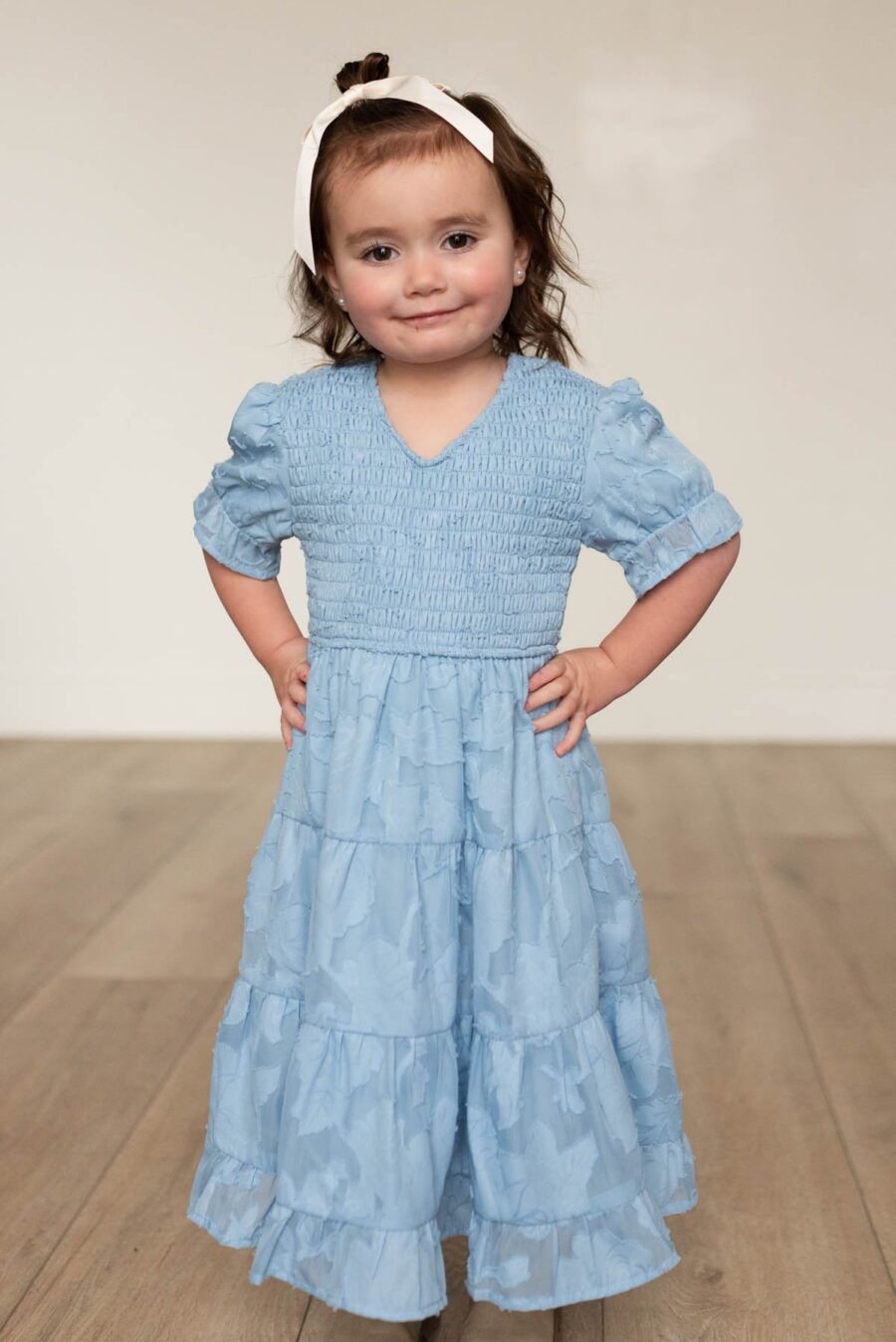 Audra Blue Floral Tiered Little Girl Dress
