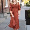 Aurelia Rust Smocked Dress