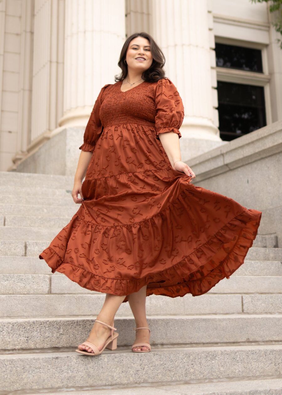 Aurelia Rust Smocked Dress