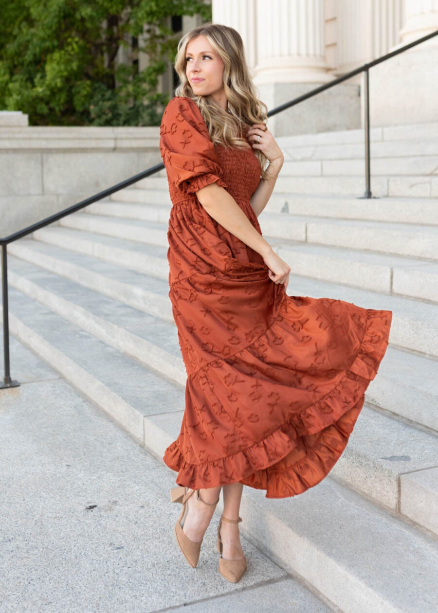 Aurelia Rust Smocked Dress