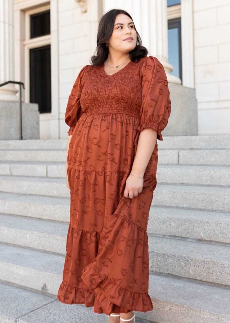 Aurelia Rust Smocked Dress