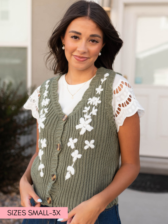 AzaleaOliveFloralSweaterVest.png Azalea Olive Floral Sweater Vest