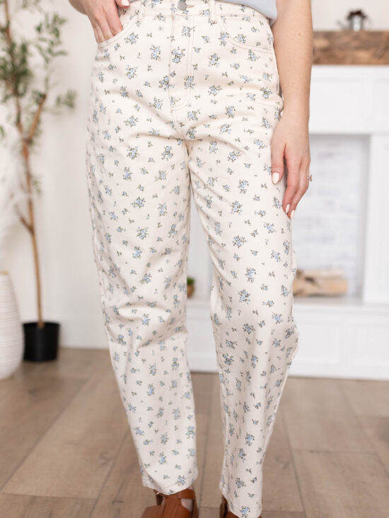 Beth White Floral Jeans