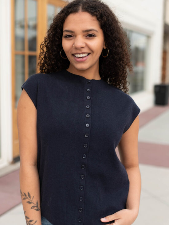 Brea Navy Cap Sleeve Top