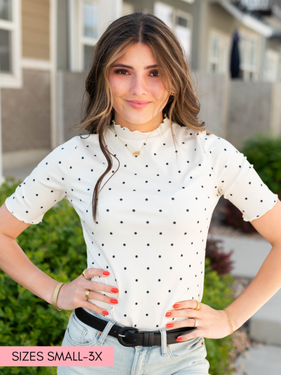 Brendie Cream Polka Dot Ribbed Top