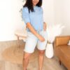 Britton Light Blue Ruffle Sleeve Top