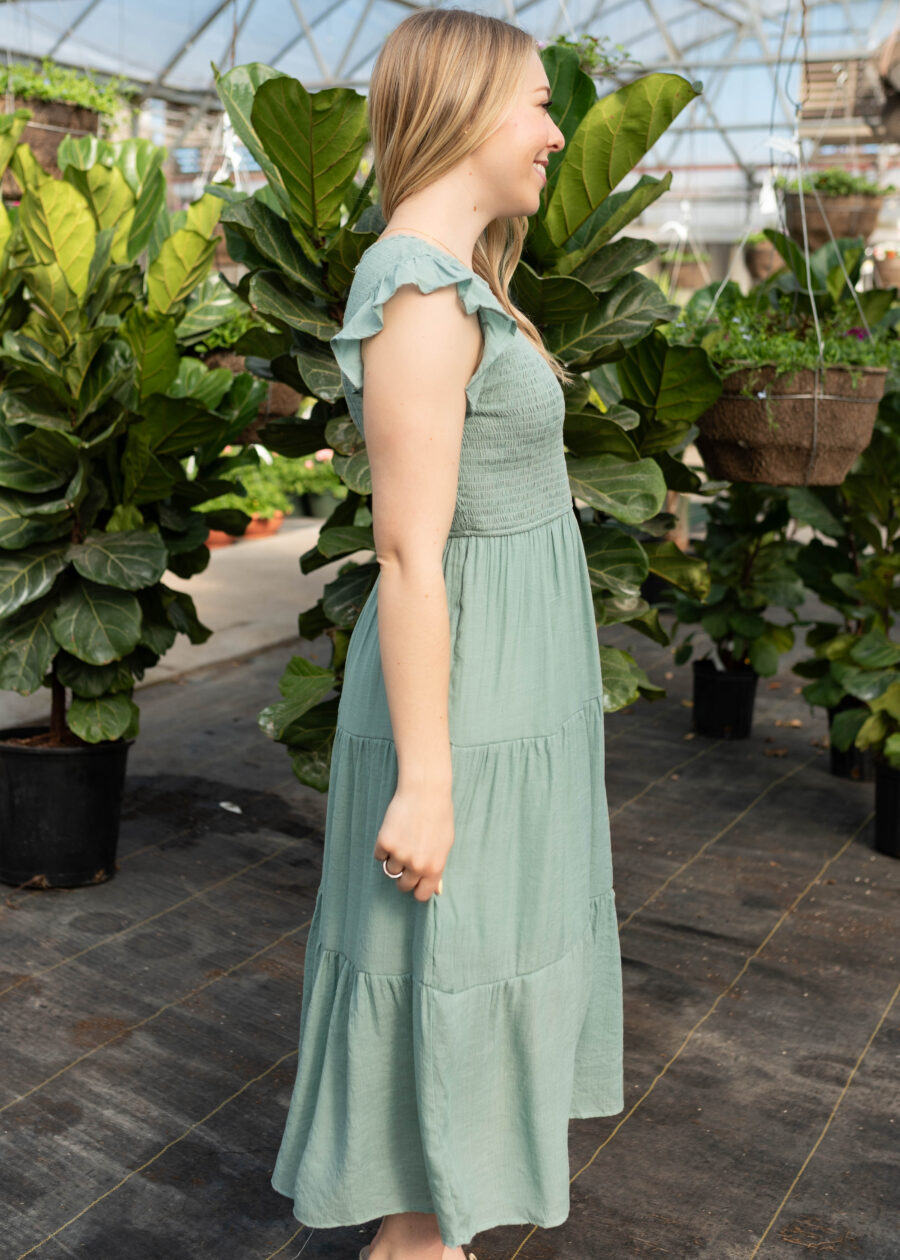 Brylee Sage Smocked Dress