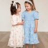 Audra Blue Floral Tiered Little Girl Dress
