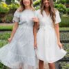 Paedyn White Textured Tie Dress