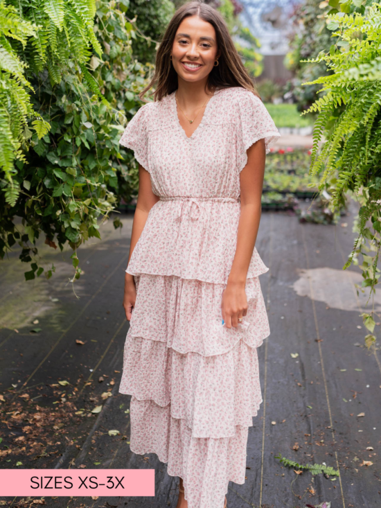 Mira Blush Rose Tiered Ruffle Dress