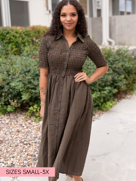 Mira Brown Gingham Dress