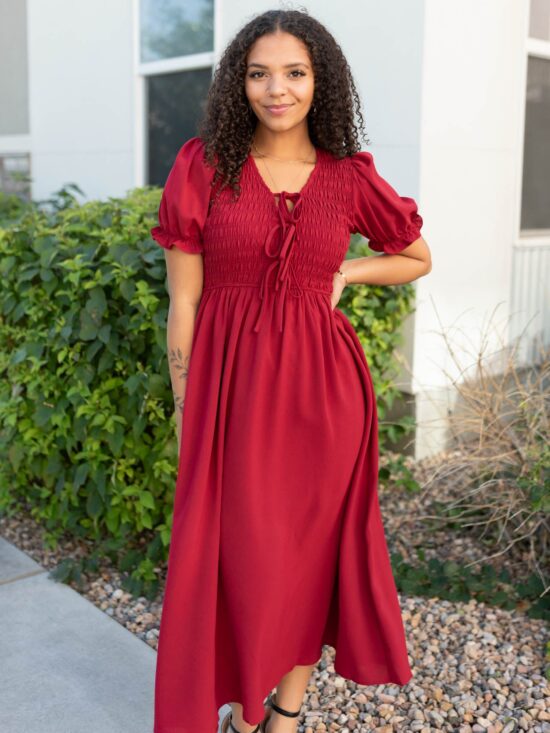 Miriam Crimson Smocked Dress