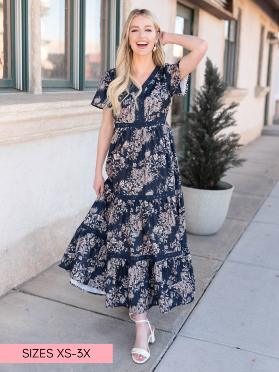 Mollie Navy Blue Patterned Dress