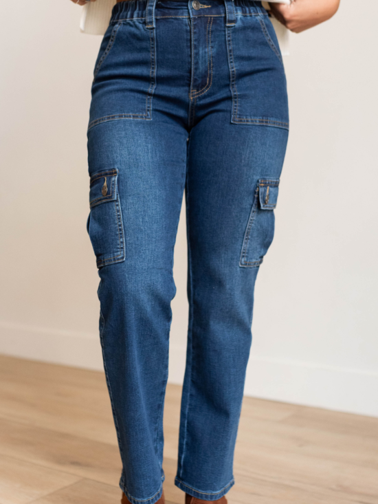 Morgan Dark Denim Cargo Jeans