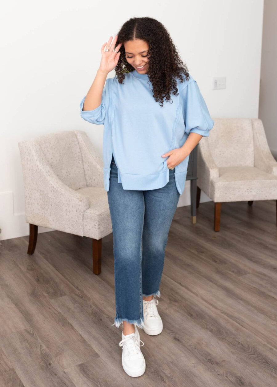 Narissa Blue Textured Pullover