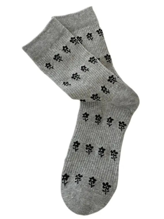 Nia Grey Floral Socks