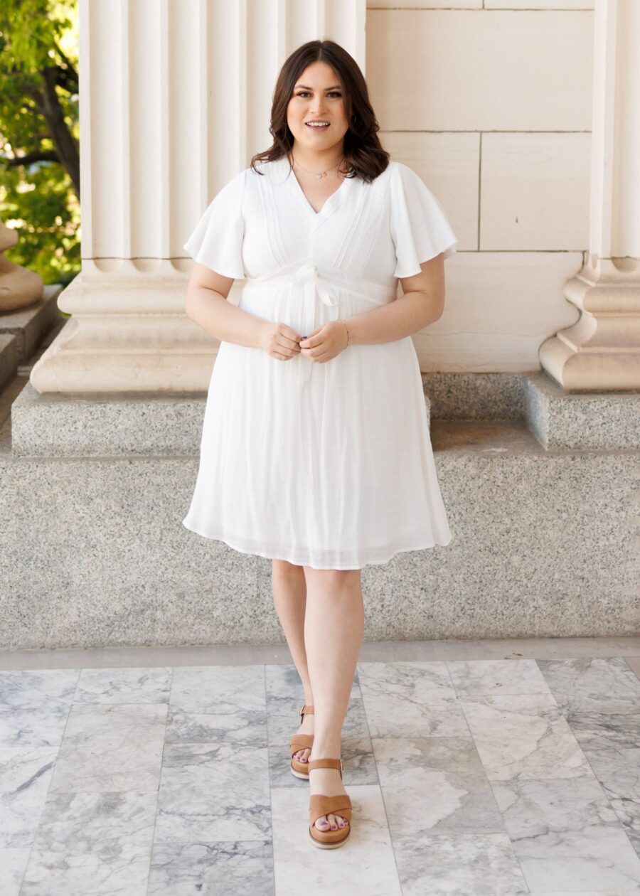 Paedyn White Textured Tie Dress