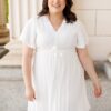 Paedyn White Textured Tie Dress